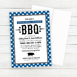 Invitación Cena de Ensayo de Boda BBQ Azul Rústico