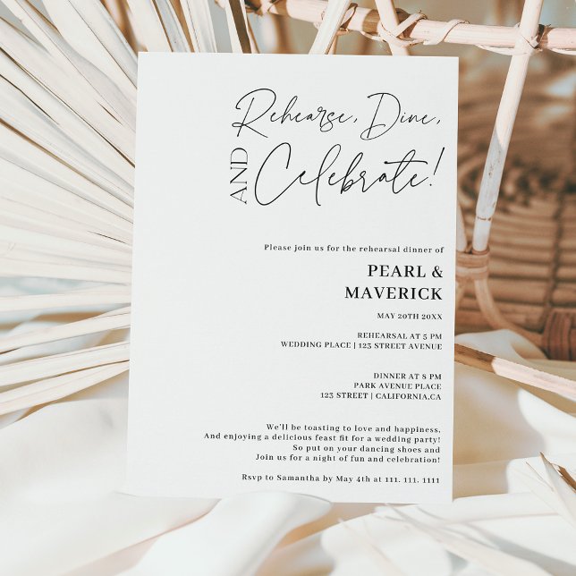 Invitación Cena de ensayo de boda blanco negro (Subido por el creador)