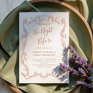 Invitación Cena de Ensayo de Boda Botánica de Terracota