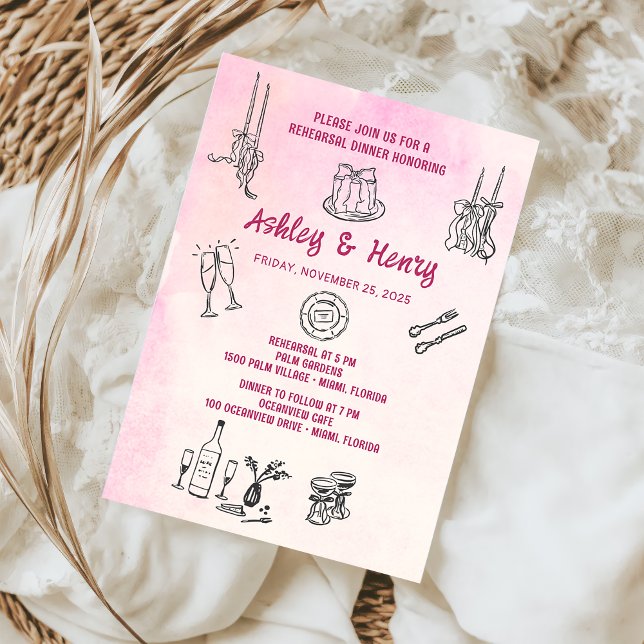 Invitación Cena de ensayo de boda caprichosa dibujada a mano  (Subido por el creador)