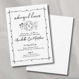 Invitación Cena de Ensayo de Boda Caprichosa Dibujada a Mano
