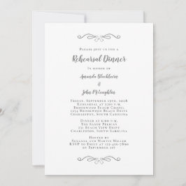 Invitación Cena de Ensayo de Boda Chic en Gris y Blanco Elega