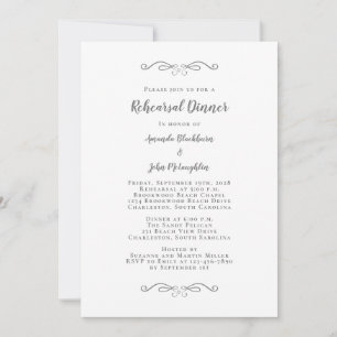 Invitación Cena de Ensayo de Boda Chic en Gris y Blanco Elega