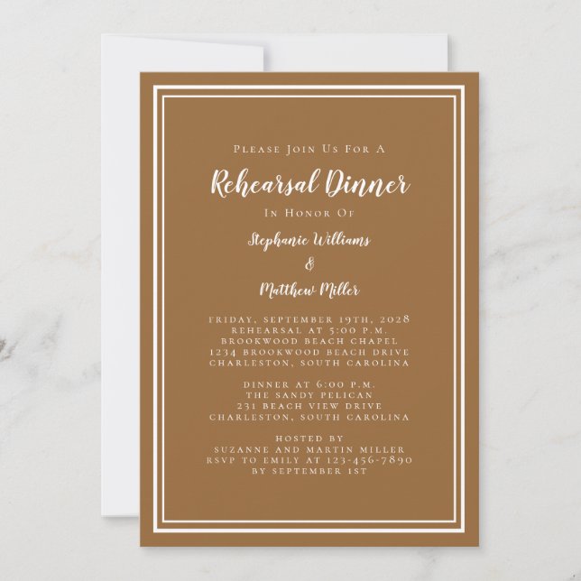 Invitación Cena de ensayo de boda Chic rústico moderno marrón (Anverso)