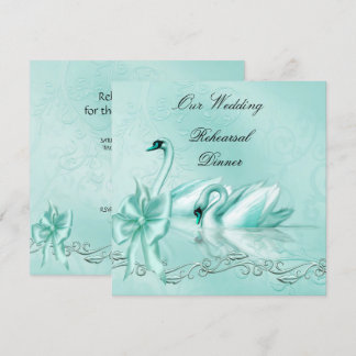 Invitación Cena de ensayo de boda cisne azul teal aqua
