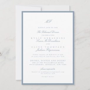 Invitación Cena de Ensayo de Boda Clásica de Lujo en Azul Pol