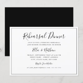 Invitación Cena de Ensayo de Boda Clásica en Blanco y Negro