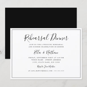 Invitación Cena de Ensayo de Boda Clásica en Blanco y Negro