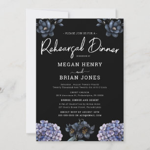 Invitación Cena de ensayo de boda clásica Moody Black Rose