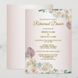Invitación Cena de ensayo de boda con acuarela de rosa rosa