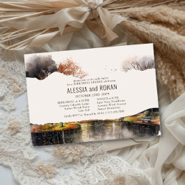 Invitación Cena de ensayo de boda con acuarela del lago campe
