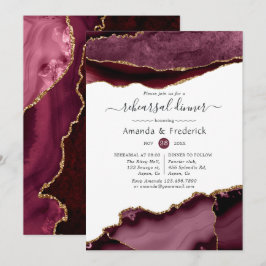 Invitación Cena de ensayo de boda con ágata de oro y borgoña
