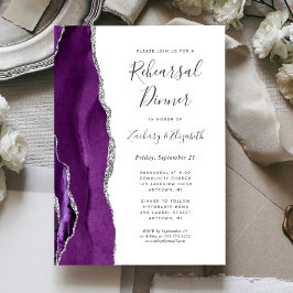 Invitación Cena de ensayo de boda con ágata plateada púrpura