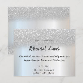 Invitación Cena de ensayo de boda con brillo plateado elegant
