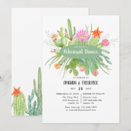 Invitación Cena de ensayo de boda con cactus acuarela