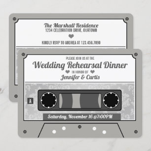 Invitación Cena de Ensayo de Boda con Cinta de Casete Retro