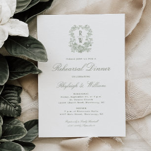 Invitación Cena de Ensayo de Boda con Cresta de Monograma Ver