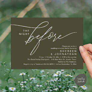 Invitación Cena de ensayo de boda con elegante letra oliva