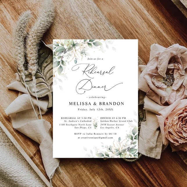 Invitación Cena de Ensayo de Boda con Elegante Verdor (Subido por el creador)