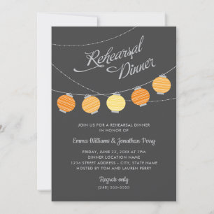 Invitación Cena de ensayo de boda con farolillos amarillos na