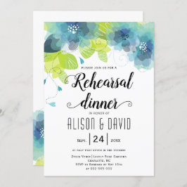 Invitación Cena de ensayo de boda con flores azul turquesa
