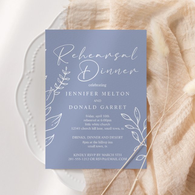Invitación Cena de ensayo de boda con flores de vincapervinca (Subido por el creador)