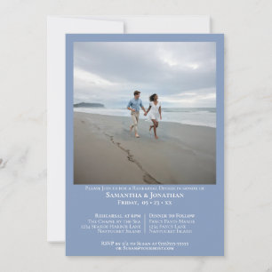 Invitación Cena de ensayo de boda con foto azul claro minimal