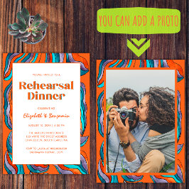 Invitación Cena de Ensayo de Boda con Foto Retro Groovy Naran