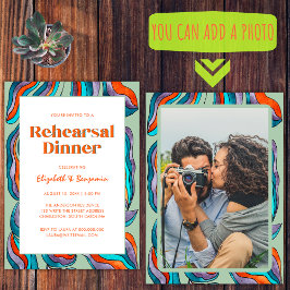 Invitación Cena de Ensayo de Boda con Foto Retro Groovy Verde
