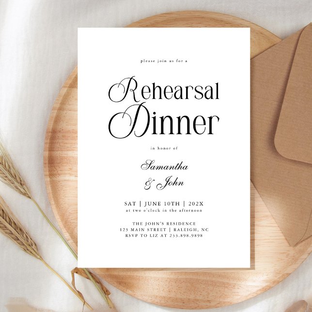 Invitación Cena de Ensayo de Boda con Guion Chic Moderno (Subido por el creador)