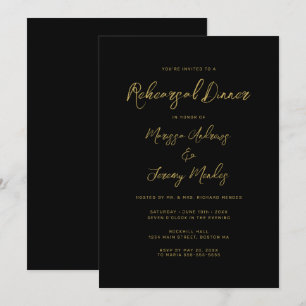 Invitación Cena de ensayo de boda con guión de oro negro mode