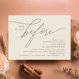 Invitación Cena de ensayo de boda con guión gris crema elegan
