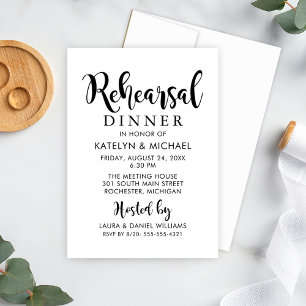 Invitación Cena de ensayo de boda con guión moderno