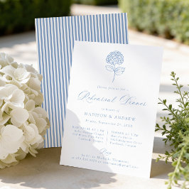 Invitación Cena de Ensayo de Boda con Hortensias Azules Clási