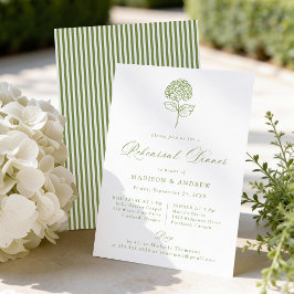 Invitación Cena de Ensayo de Boda con Hortensias Verdes Clási