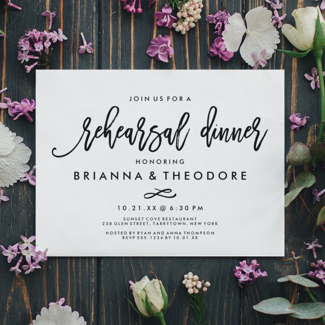 Invitación Cena de Ensayo de Boda con Letra a Mano Chic (Subido por el creador)