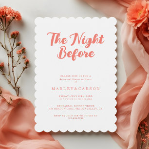Invitación Cena de ensayo de boda con letra script coral mode
