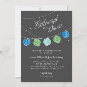 Invitación Cena de ensayo de boda con linterna verde azul