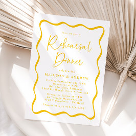 Invitación Cena de ensayo de boda con marco ondulado amarillo