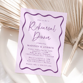 Invitación Cena de ensayo de boda con marco ondulado púrpura