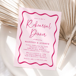 Invitación Cena de ensayo de boda con marco ondulado rosa mod