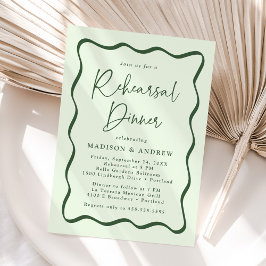 Invitación Cena de Ensayo de Boda con Marco Ondulado Verde Mo