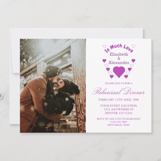 Invitación Cena de ensayo de boda con mucho amor (Anverso)