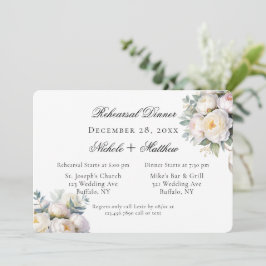 Invitación Cena de ensayo de boda con peonías blancas al acua