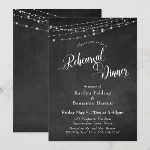 Invitación Cena de Ensayo de Boda con Pizarra y Luces