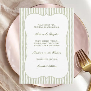 Invitación Cena de Ensayo de Boda con Raya de Acuarela Verde