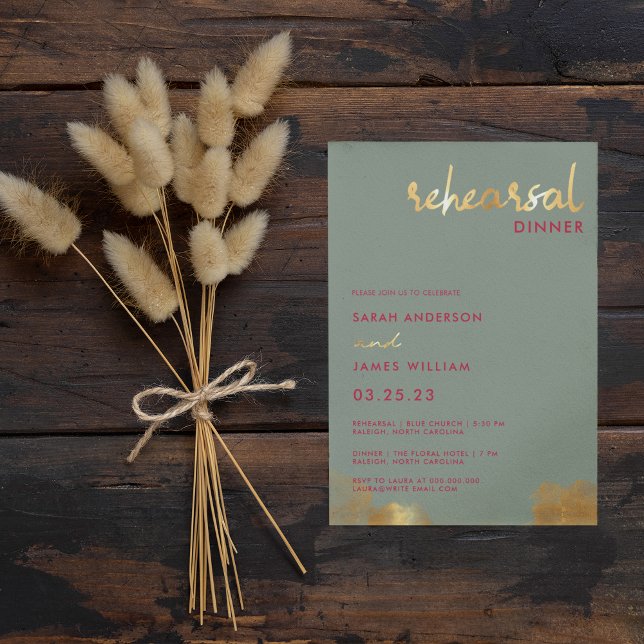 Invitación Cena de ensayo de boda con salvia dorada moderna m (Subido por el creador)
