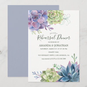 Invitación Cena de ensayo de boda con suculentas acuarelas