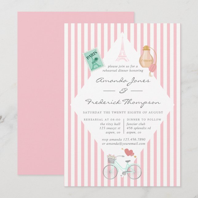 Invitación Cena de ensayo de boda con tema de París (Anverso / Reverso)