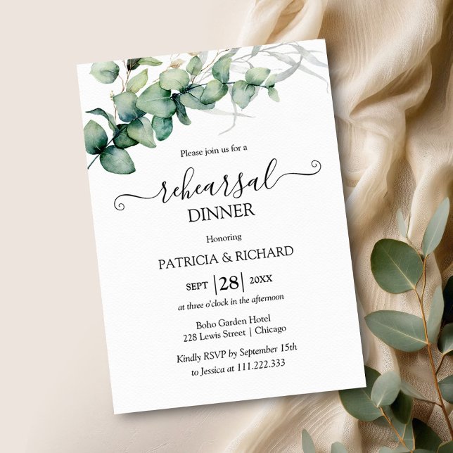 Invitación Cena de ensayo de boda con vegetación  (Subido por el creador)